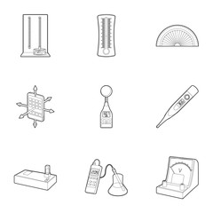Electronic instrument icons set, outline style
