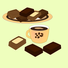 Chocolate bars. Coffee with chocolate. Vector illustration.