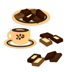 Chocolate bars. Coffee with chocolate. Vector illustration.