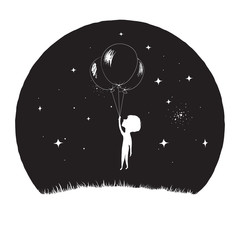 Little boy fly with balloons © Galacticus
