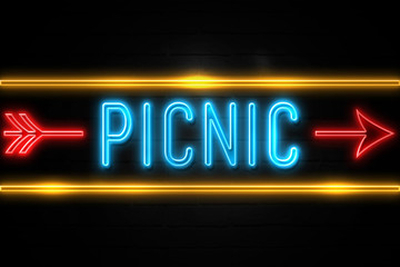 Picnic  - fluorescent Neon Sign on brickwall Front view