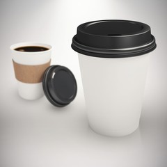 Composite image of white cup over white background