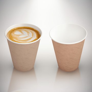 Composite image of brown cup over white background without cover