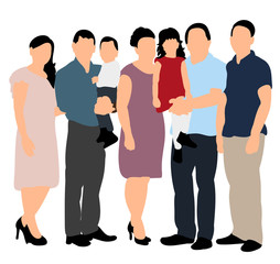 vector, isolated silhouette big family