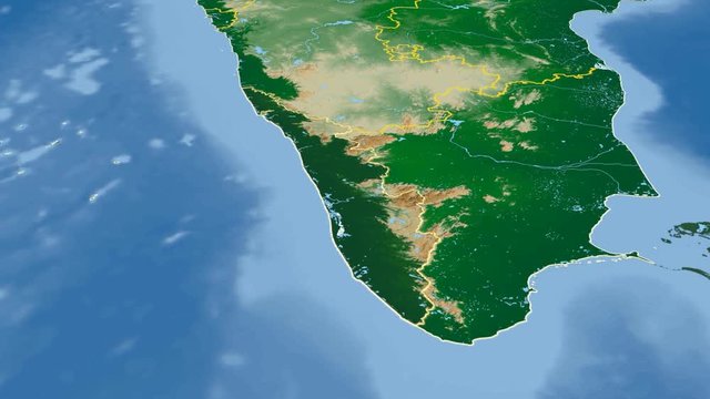 Kerala - India, region extruded. Bumps shaded