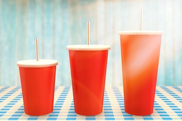 Composite image of red cups over white background