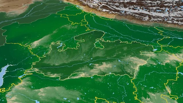 Madhya Pradesh - India, region extruded. Bumps shaded