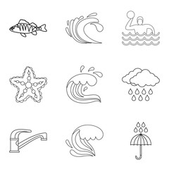 Water game icons set, outline style