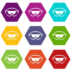 Fototapeta na wymiar Safety glasses icon set color hexahedron