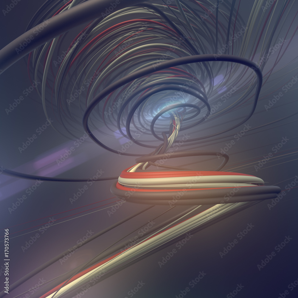 Poster Interlacing abstract colored curves. 3D rendering