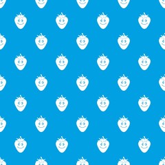 Ripe smiling strawberry pattern seamless blue