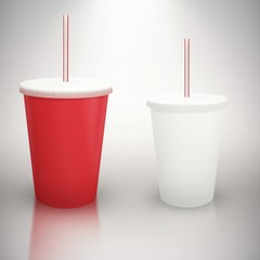 Composite image of red cup over white background