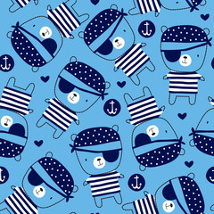 seamless blue pirate teddy bear pattern vector illustration