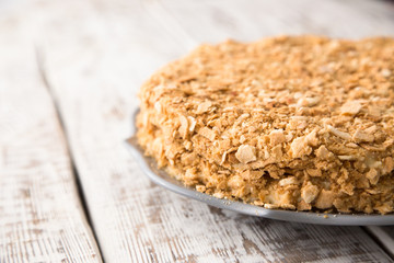 Homemade cake Napoleon, puff pastry custard cream pie