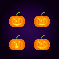 Halloween pumpkin vector icons set, emotion variation, emoji.