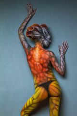 Body art is created in my private Studio for the conceptual case, the idea of animal fantasy woman...