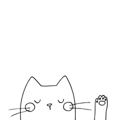 Cute vector voting cat face with paw, hand drawn outlines illustration. Election day poster design