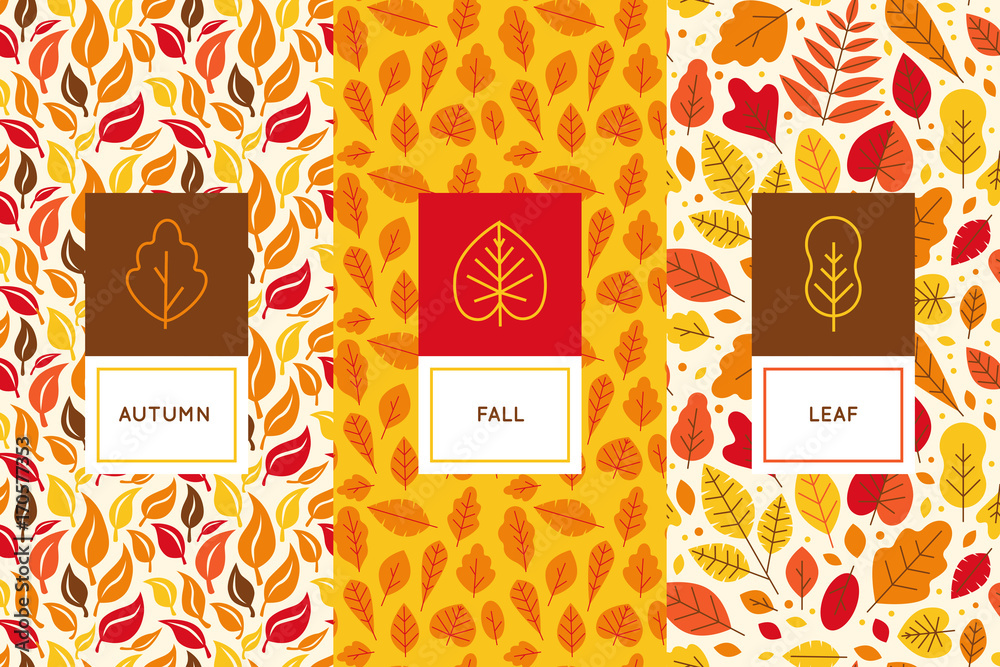 Poster seamless patterns with autumn leaves - abstract seasonal background