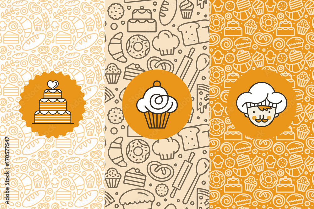 Aufkleber Vector set of design templates and elements for bakery packaging in trendy linear style
