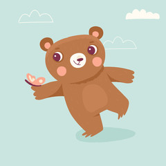 Vector cartoon illustration in simple childish style with bear