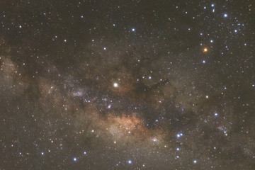 Close up of clearly milky way galaxy with stars and space dust in the universe