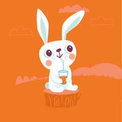 Vector cartoon illustration in simple childish style with rabbit