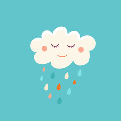 Vector cartoon illustration in simple childish style with cloud