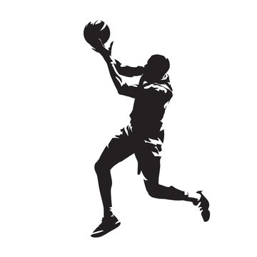 Basketball player shooting ball, abstract vector silhouette
