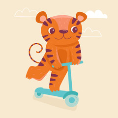 Vector cartoon illustration in simple childish style with tiger