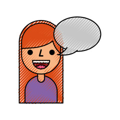 cartoon girl happy with bubble speech vector illustration