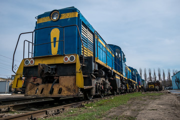 Fototapeta premium big russian locomotive in the repair workshop for old trains
