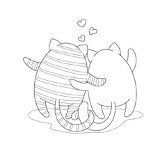 Couple of cartoon hugging cats. Vector illustration is suitable for greeting cards, posters, prints on kid's T-shirts.