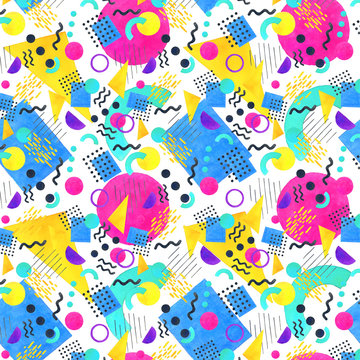 Fototapeta Memphis seamless pattern of geometric shapes 80's-90's styles on