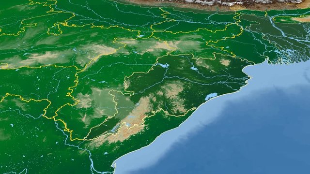 Orissa - India, region extruded. Bumps shaded