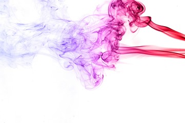 Fototapeta na wymiar Red and blue smoke swirl on white background, Color smoke on white background