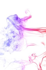 Red and blue smoke swirl  on white background, Color smoke on white background