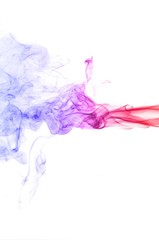 Red and blue smoke swirl  on white background, Color smoke on white background