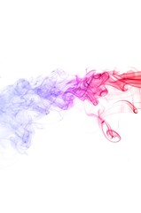 Red and blue smoke swirl  on white background, Color smoke on white background