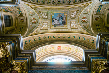 BUDAPEST, HUNGARY Interior of St. Stephen's Basilica  in Budapest, Hungary. The Basilica is named in honor of Stephen - first King of Hungary. Low light image