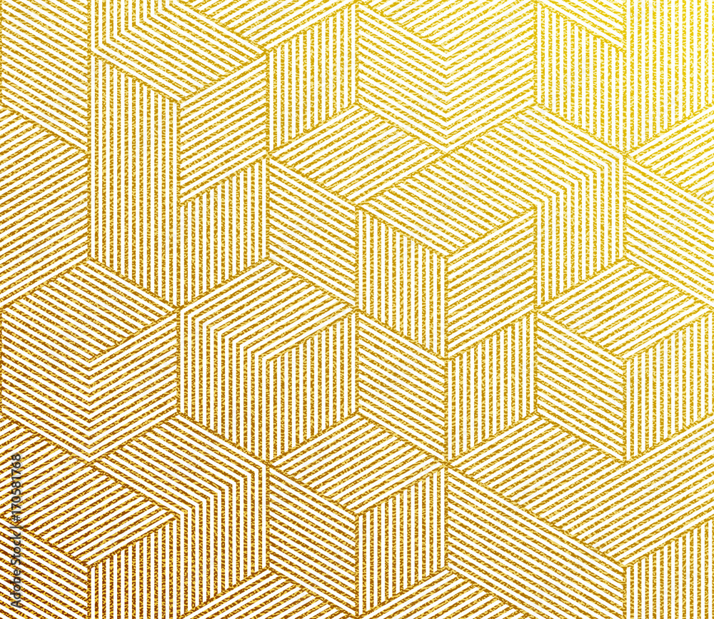 Aufkleber Seamless vector golden pattern texture with abstract gold hexagon grid 3d cube structure.