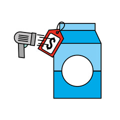 juice box carton drinking price tag and barcode scanner vector illustration