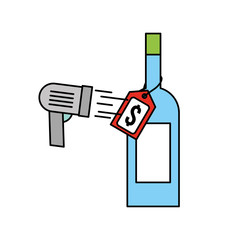 wine bottle glass with price tag and scanning code vector illustration