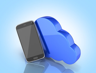Concept of cloud storage Smartphone with cloud storage app on blue gradient background 3d