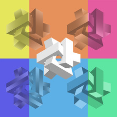 3D logos. Hexagonal geometric objects.