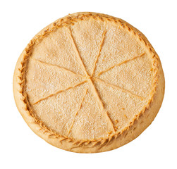 Sweet round pie with filling on a white background