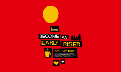Become an Early Riser (Flat Style Vector Illustration Sunrise Poster Design) With Text Box Template