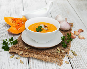 Pumpkin soup with fresh pumpkins