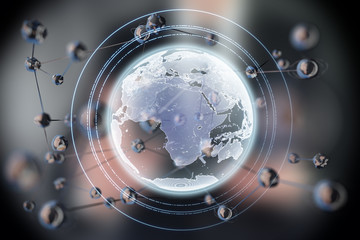 Abstract glowing sphere shape. Earth. 3d concept planet. Science and technology background.