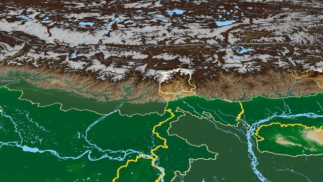 Sikkim - India, region extruded. Bumps shaded