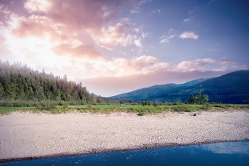 Lake Against Mountain Range